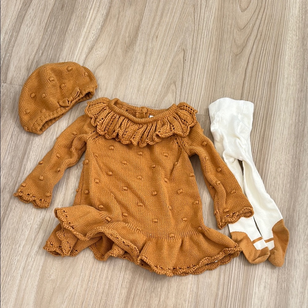 Adorable Mustard Knit Baby Outfit with Hat and Socks